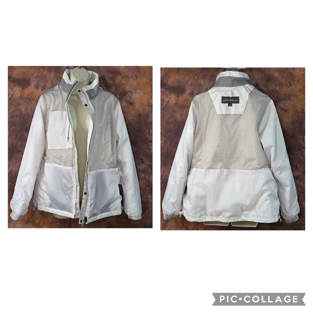 Eddie Bauer Weatheredge Jacket Water Resistant Lined Shell Cream White Taupe L - Picture 9 of 16